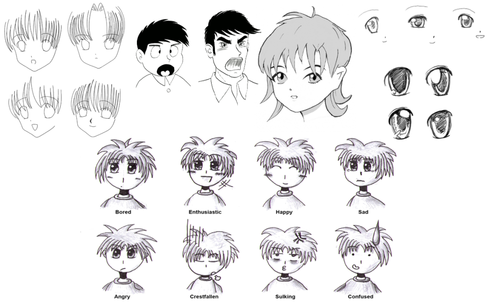 Codes grapholexiques utilisés pour les mangas et animes. Images provenant de Wikimédia.